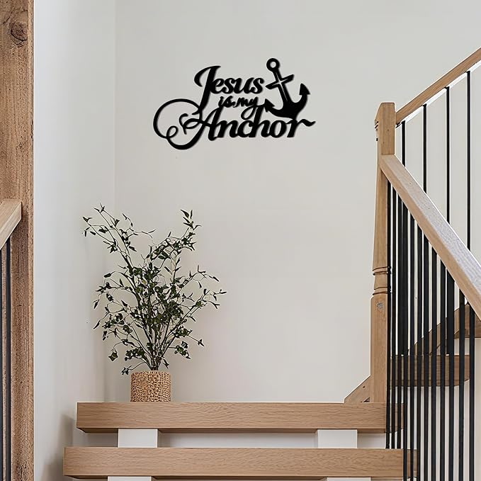 Jesus Wall Art - Jesus is My Anchor Wall Decor,Religious & Christian Wall Art for Home, Inspirational 14.57"x 8.27" Metal Scripture Signs for Christmas, Thanksgiving E-77