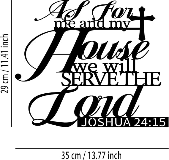 Cross Joshua 24 15 Metal Wall Decor - Christian Room Decor Motivational Inspirational Scripture Wall Art Home Decor for Living Room, Bedroom, Dining Room, Bathroom, Office (Black) E-78