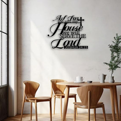 Cross Joshua 24 15 Metal Wall Decor - Christian Room Decor Motivational Inspirational Scripture Wall Art Home Decor for Living Room, Bedroom, Dining Room, Bathroom, Office (Black) E-78