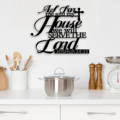 Cross Joshua 24 15 Metal Wall Decor - Christian Room Decor Motivational Inspirational Scripture Wall Art Home Decor for Living Room, Bedroom, Dining Room, Bathroom, Office (Black) E-78