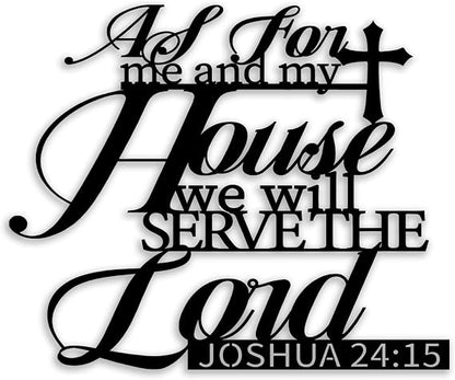 Cross Joshua 24 15 Metal Wall Decor - Christian Room Decor Motivational Inspirational Scripture Wall Art Home Decor for Living Room, Bedroom, Dining Room, Bathroom, Office (Black) E-78