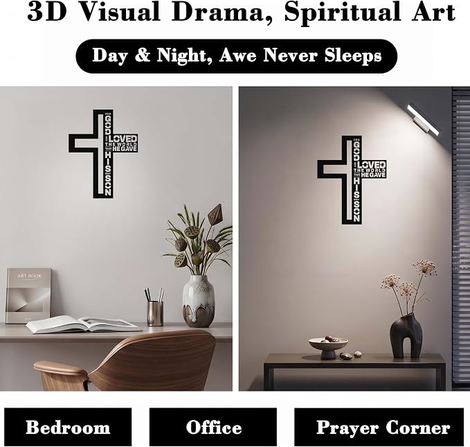 Black Metal Jesus Cross Wall Art, Rustic Christian Spiritual Wall Decor, Biblical Scripture Wall Art for for Home Office Bathroom Bedroom Living Room Church, Faith Gifts for Women and Prayer E-79