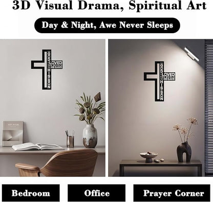 Black Metal Jesus Cross Wall Art, Rustic Christian Spiritual Wall Decor, Biblical Scripture Wall Art for for Home Office Bathroom Bedroom Living Room Church, Faith Gifts for Women and Prayer E-79
