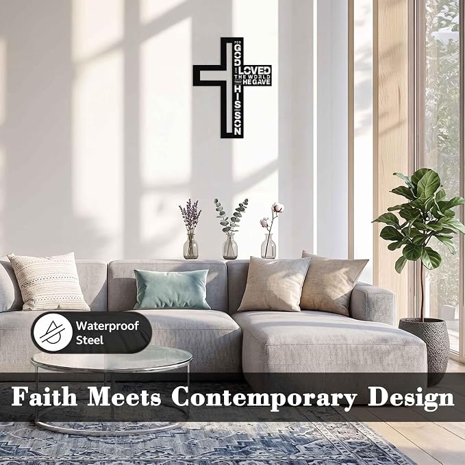 Black Metal Jesus Cross Wall Art, Rustic Christian Spiritual Wall Decor, Biblical Scripture Wall Art for for Home Office Bathroom Bedroom Living Room Church, Faith Gifts for Women and Prayer E-79