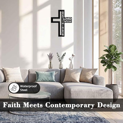 Black Metal Jesus Cross Wall Art, Rustic Christian Spiritual Wall Decor, Biblical Scripture Wall Art for for Home Office Bathroom Bedroom Living Room Church, Faith Gifts for Women and Prayer E-79