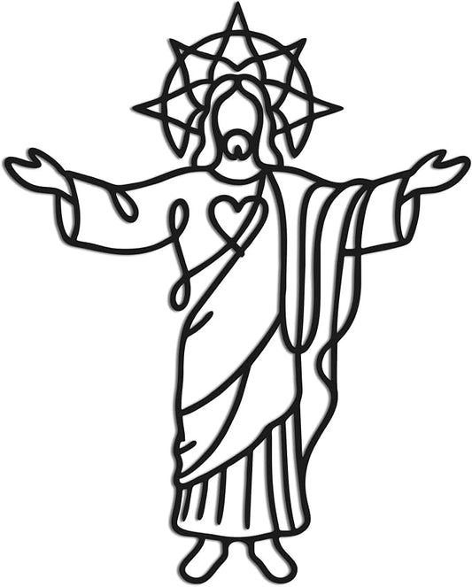 Black Jesus Wall Decor, Premium Christian Wall Art Metal Wall Sculpture, Minimalist Line Art Jesus Decor Religious Christian Art for Home Kitchen Bedroom Living Room Indoor Outdoor Home Décor Accents