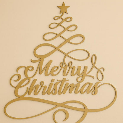 Merry Christmas Metal Tree Wall Decor |Festive Holiday Home Accent | Modern Christmas Tree Wall Sign for Living Room, Hallway, or Entry Door E-82