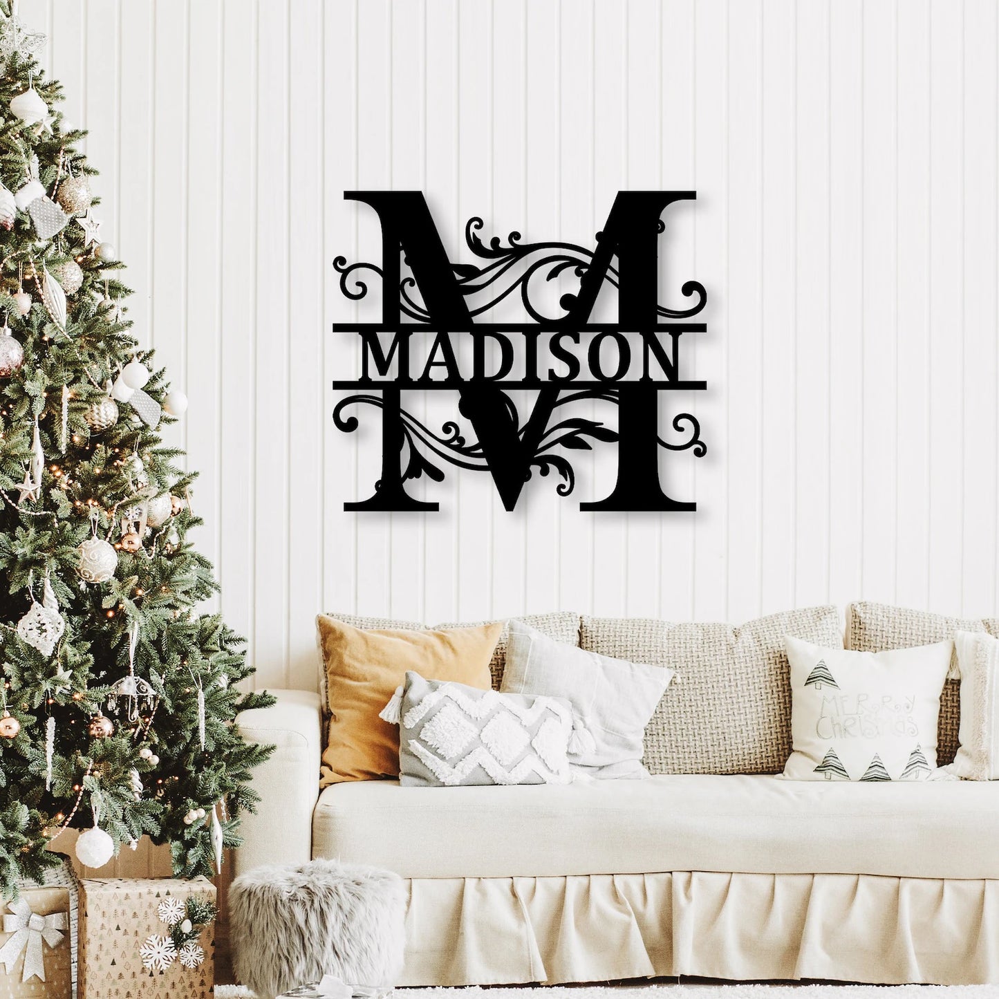 Personalized Family Name Metal Sign, Custom Metal Monogram Split Initial Letter Last Name Wall Art Decor, Wedding gift Housewarming Gift  E-83