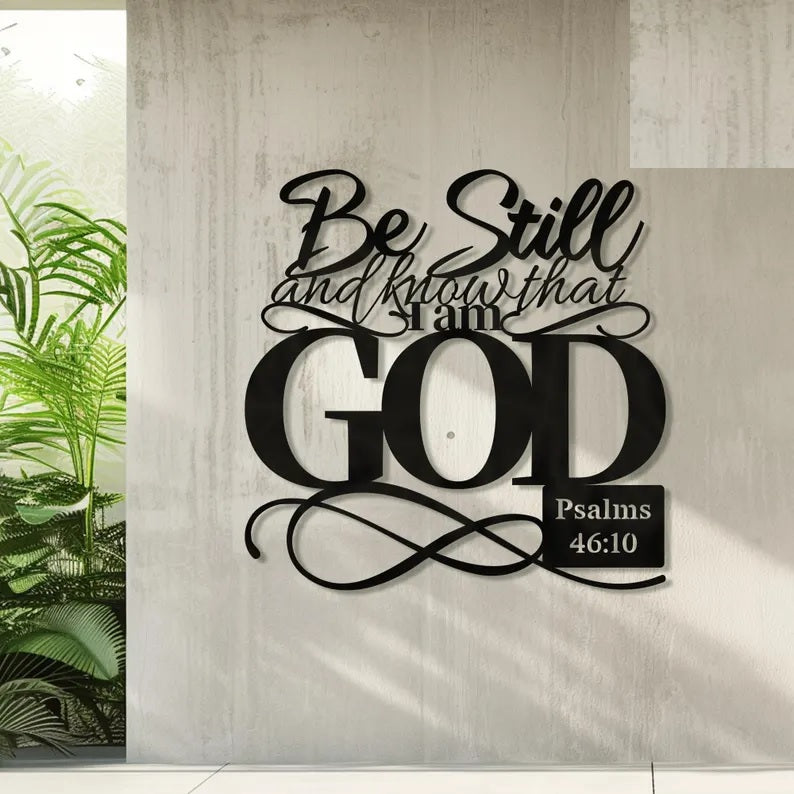 Christian Metal Jesus - themed Psalm 46:10 Bible Verse Home Wall Ornament  E-25