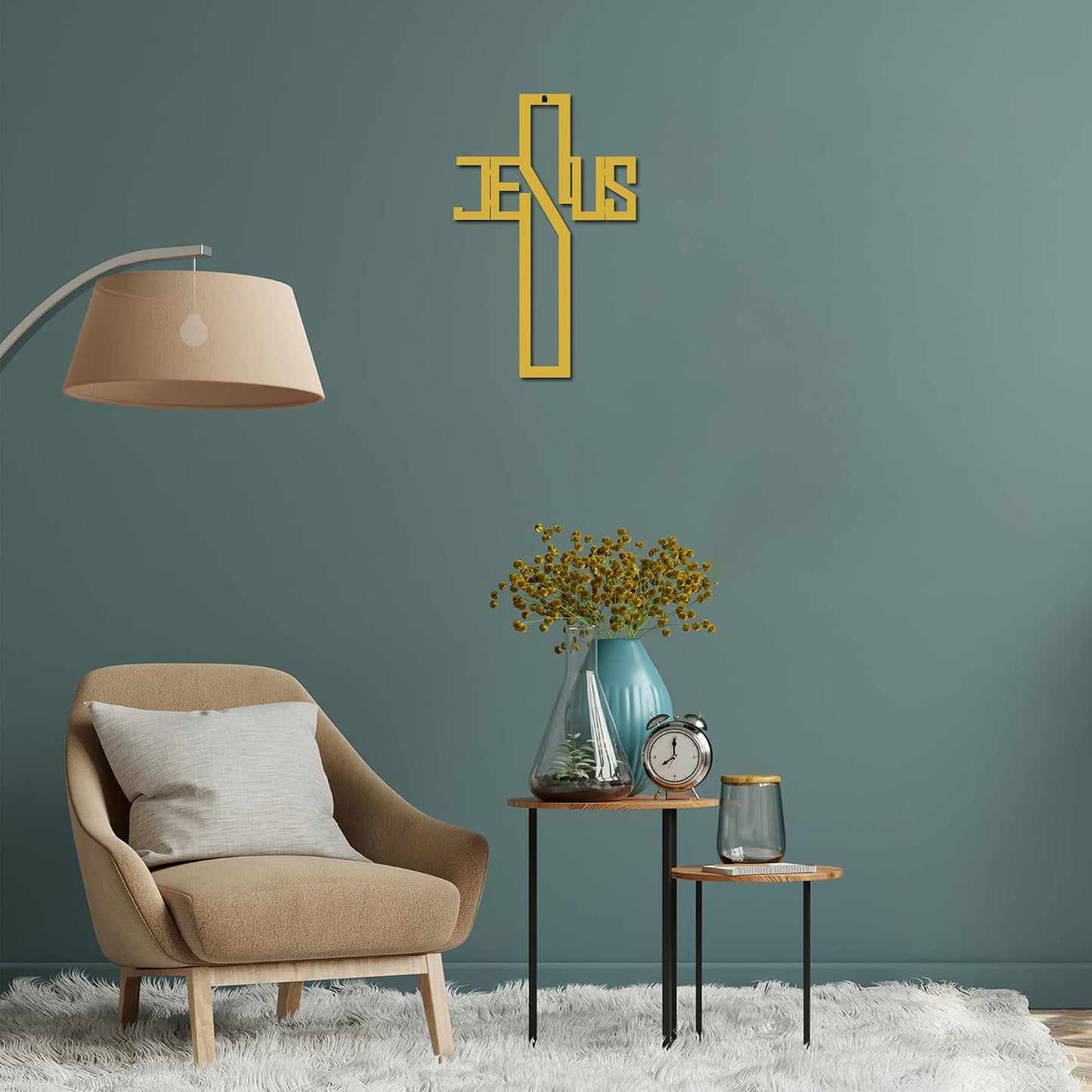Golden Metal Art Cross Design for Home Decor | Decorative Chri 45.7L x 27.9W cm H-1