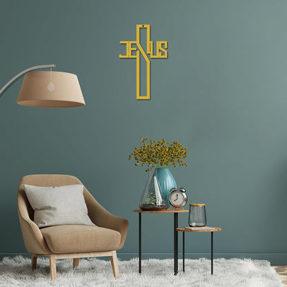 Golden Metal Art Cross Design for Home Decor | Decorative Chri 45.7L x 27.9W cm H-1