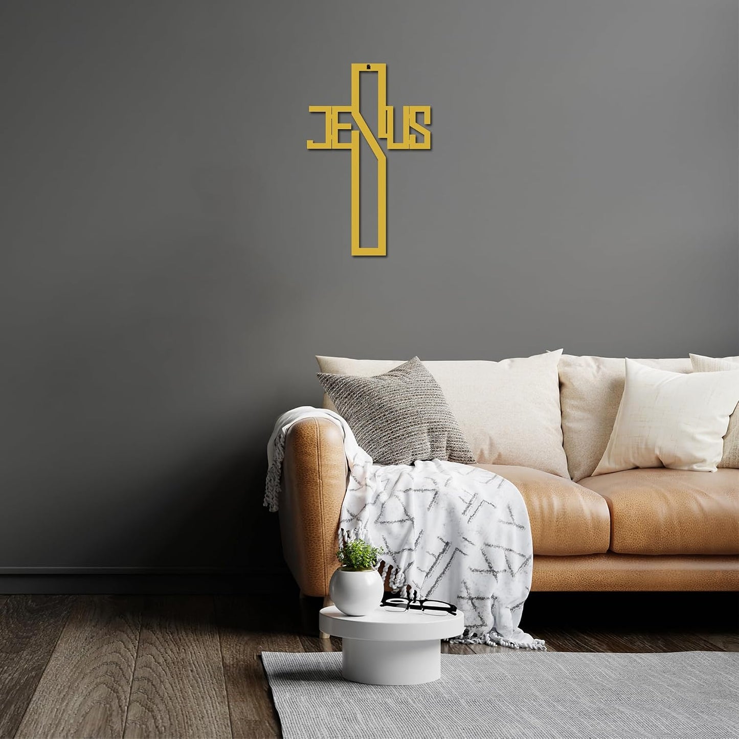 Golden Metal Art Cross Design for Home Decor | Decorative Chri 45.7L x 27.9W cm H-1