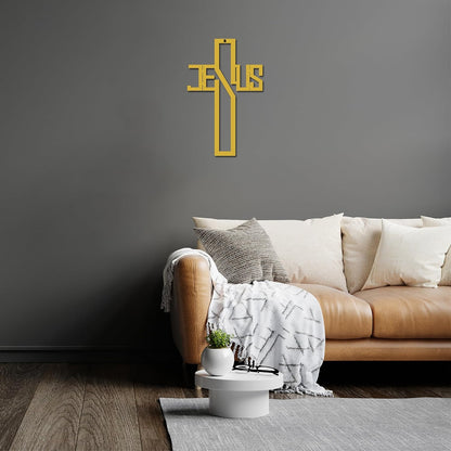 Golden Metal Art Cross Design for Home Decor | Decorative Chri 45.7L x 27.9W cm H-1