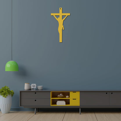 Metal art Decorative Decorational Golden Crucifix Silhouette Wall Panel | Spiritual Theme Design for Peaceful Room Styling | Artistic Accent for Sacred Interiors  (45 × 45 × 2 cm)  H-2