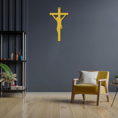 Metal art Decorative Decorational Golden Crucifix Silhouette Wall Panel | Spiritual Theme Design for Peaceful Room Styling | Artistic Accent for Sacred Interiors  (45 × 45 × 2 cm)  H-2