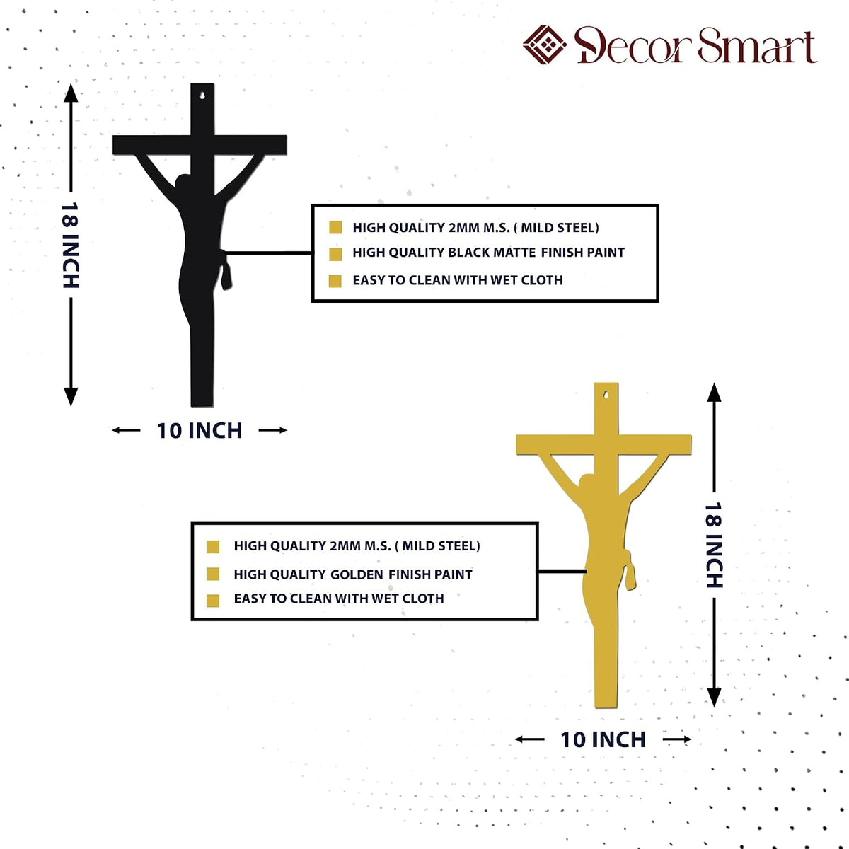 Metal art Decorative Decorational Golden Crucifix Silhouette Wall Panel | Spiritual Theme Design for Peaceful Room Styling | Artistic Accent for Sacred Interiors  (45 × 45 × 2 cm)  H-2