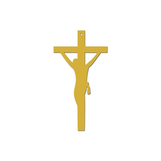 Metal art Decorative Decorational Golden Crucifix Silhouette Wall Panel | Spiritual Theme Design for Peaceful Room Styling | Artistic Accent for Sacred Interiors 45.7L x 25.4W cm H-2