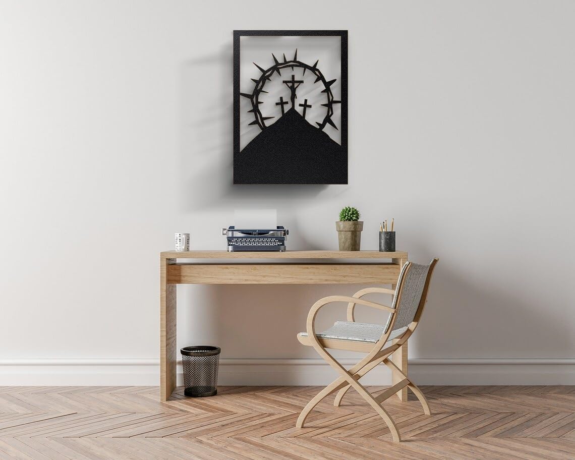 Jesus Christ with Abstract Cross - Self Framed Modern Christian Wall Art metal art god art 	 (45 × 45 × 2 cm) H-3