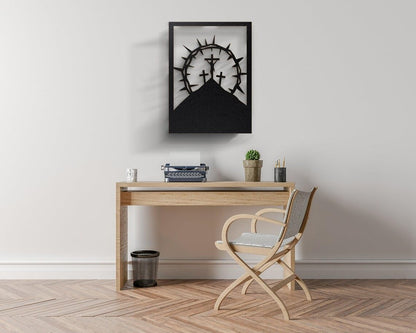 Jesus Christ with Abstract Cross - Self Framed Modern Christian Wall Art metal art god art 	 (45 × 45 × 2 cm) H-3