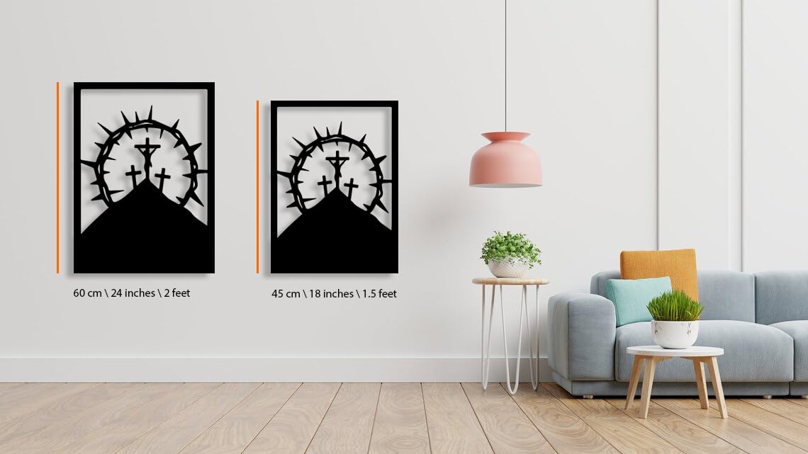 Jesus Christ with Abstract Cross - Self Framed Modern Christian Wall Art metal art god art 	 (45 × 45 × 2 cm) H-3