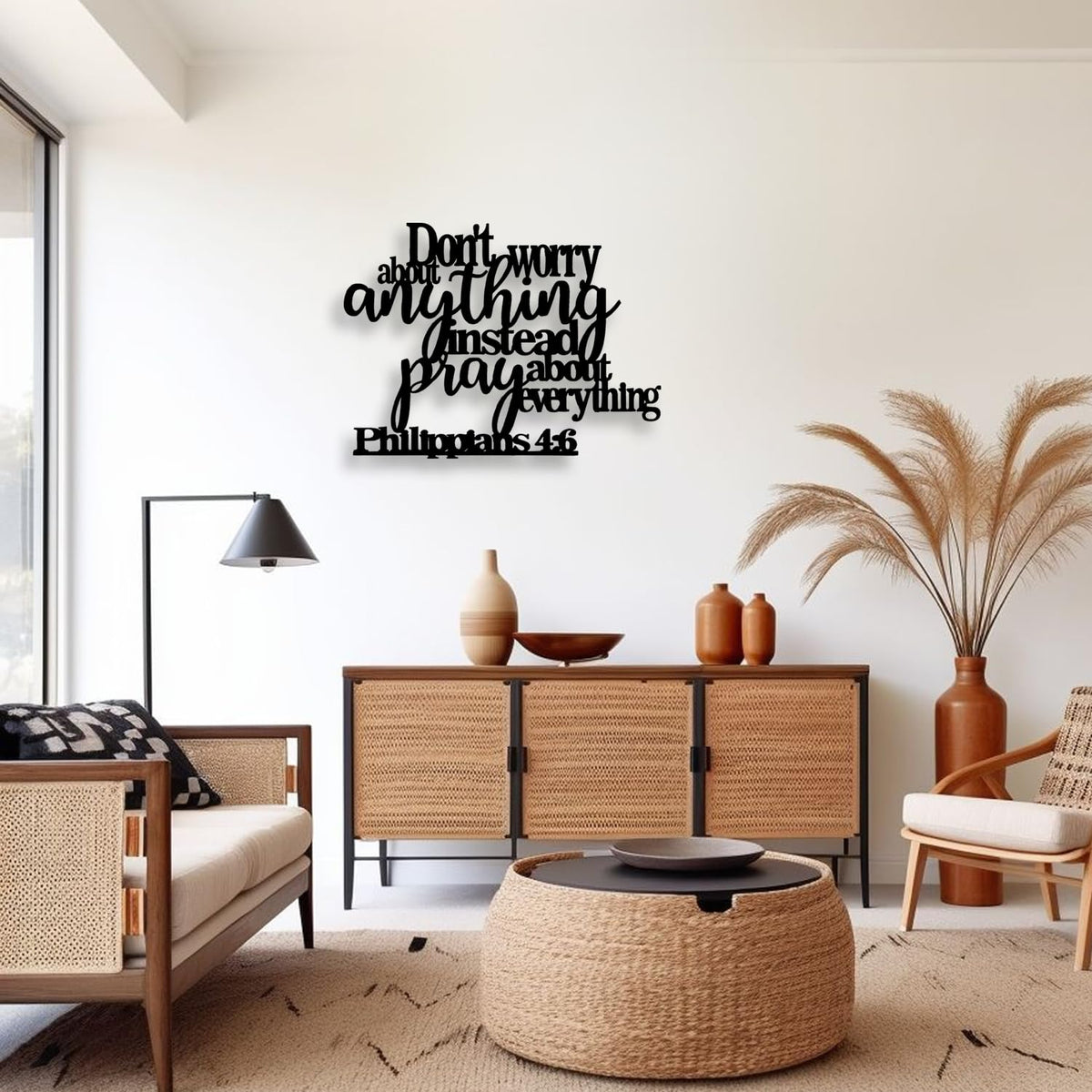 Philippians4:6 Metal Wall Decor - Bible House Decor Black Wall Art Home Decor for Living Room, Bedroom, Dining Room   (45 × 45 × 2 cm) H-4