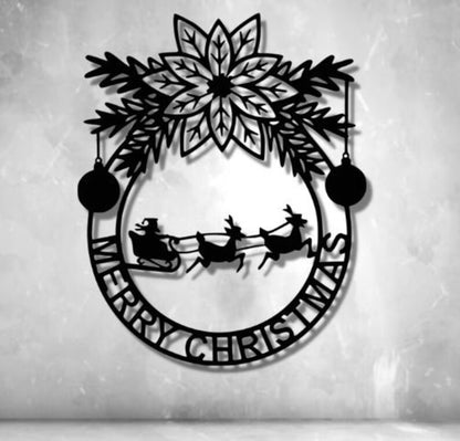 Christmas  Santa , Claus , Reindeers , Sled , Slide , Ornaments , Flower , Flowers , Merry , Christmas Cut For Cnc 45x43x2CM M-2