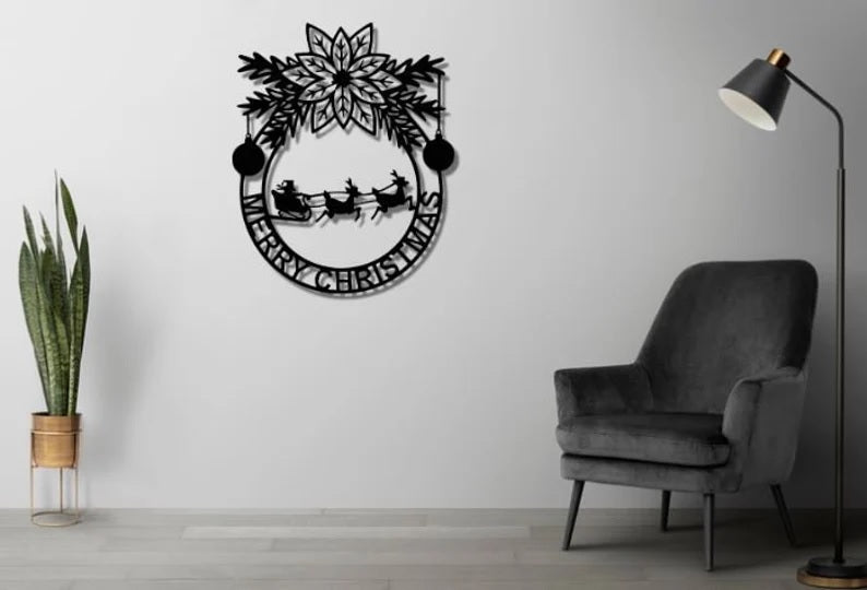 Christmas  Santa , Claus , Reindeers , Sled , Slide , Ornaments , Flower , Flowers , Merry , Christmas Cut For Cnc 45x43x2CM M-2