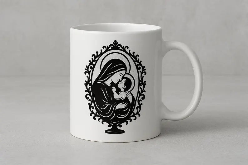Virgin Mary & Child Laser-Ready SVG | Madonna Icon Vector for CNC/Cricut Engraving E-34