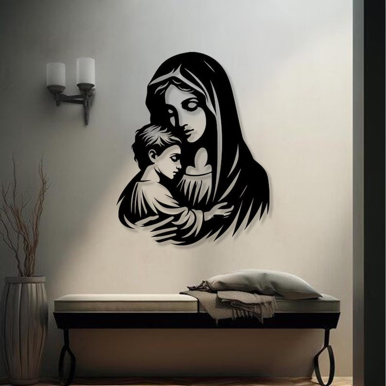 Virgin Mary and Child Metal Wall Art – Religious Home Decor E-36
