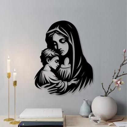 Virgin Mary and Child Metal Wall Art – Religious Home Decor E-36