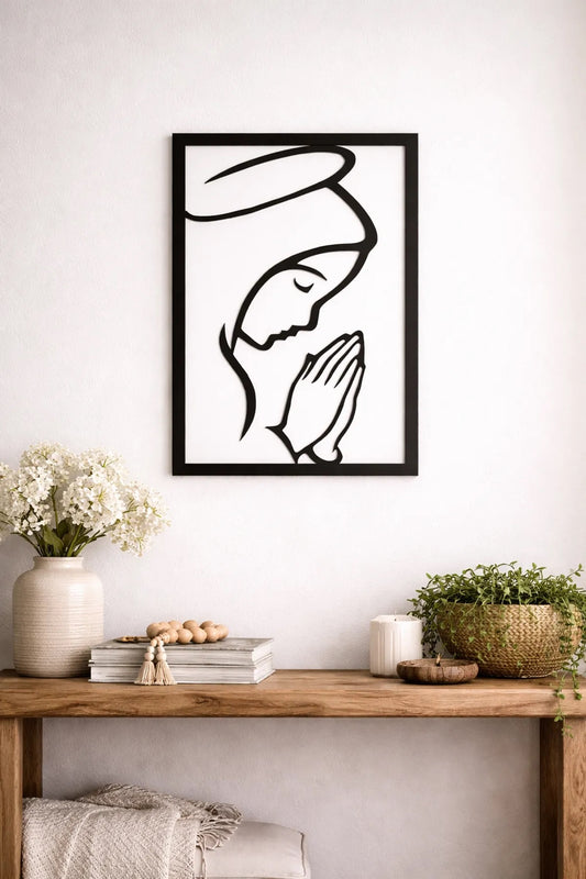 Praying Mother Mary Metal Wall Art Frame