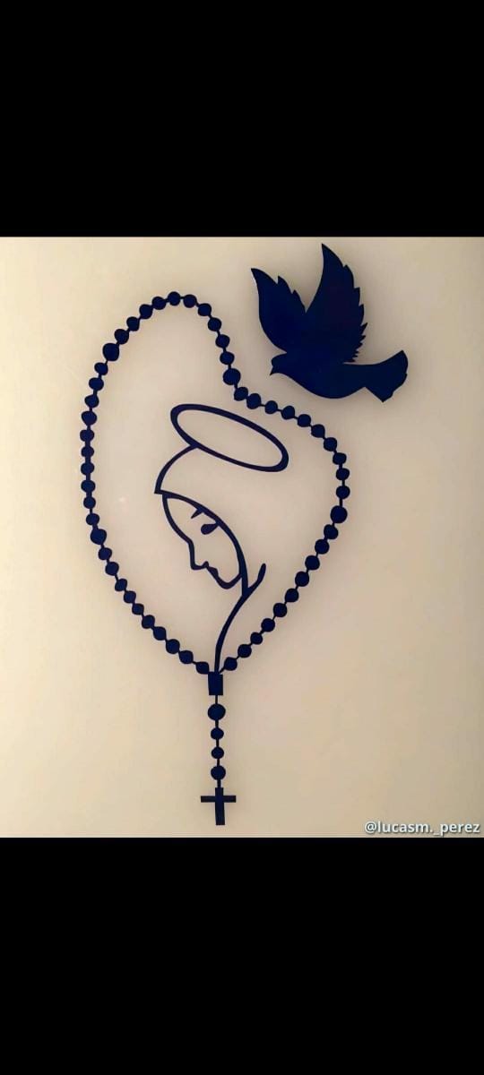 Christian Wall Art – Virgin Mary Rosary Design with Dove 40cmL