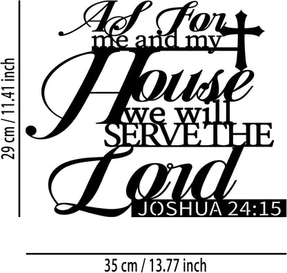 Cross Joshua 24 15 Metal Wall Decor - Christian Room Decor Motivational Inspirational Scripture Wall Art Home Decor for Living Room, Bedroom, Dining Room, Bathroom, Office (Black)