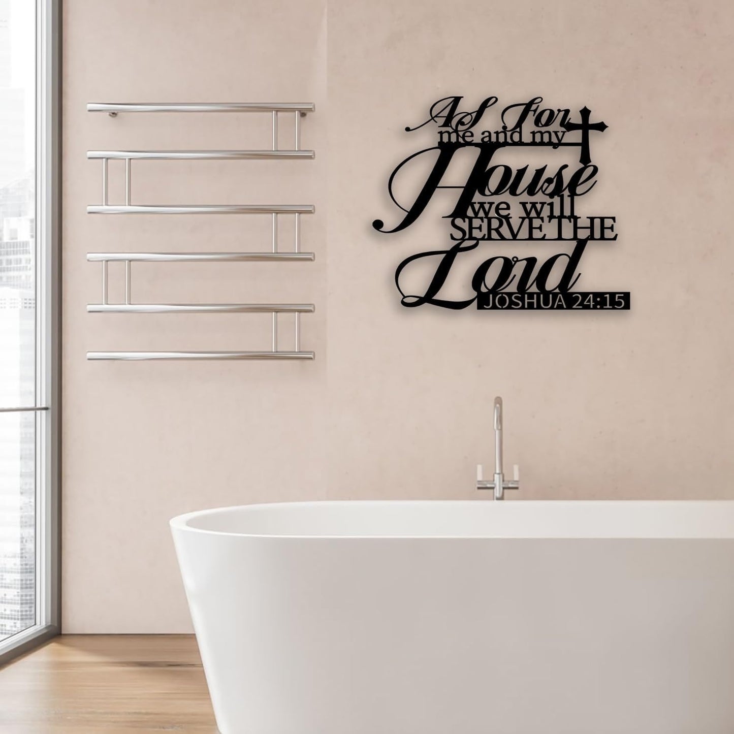 Cross Joshua 24 15 Metal Wall Decor - Christian Room Decor Motivational Inspirational Scripture Wall Art Home Decor for Living Room, Bedroom, Dining Room, Bathroom, Office (Black)