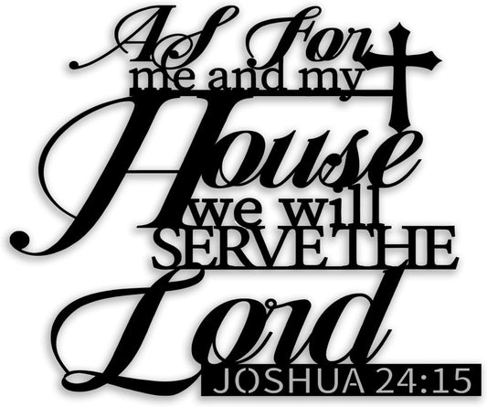 Cross Joshua 24 15 Metal Wall Decor - Christian Room Decor Motivational Inspirational Scripture Wall Art Home Decor for Living Room, Bedroom, Dining Room, Bathroom, Office (Black)