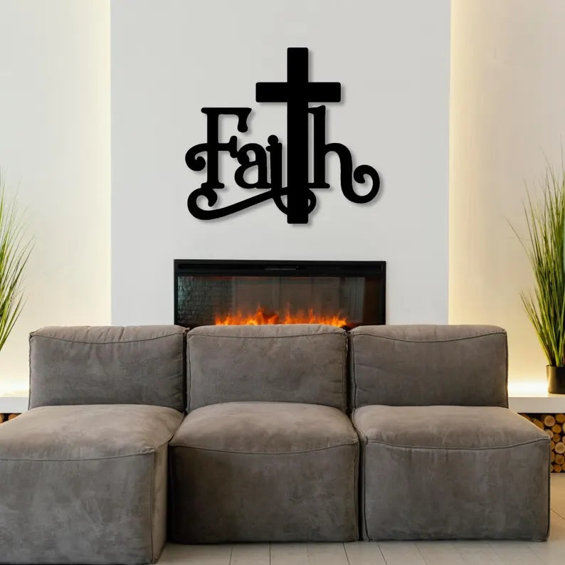 Faith Metal Wall Art: Christian Wall Decor, Minimalist Bible Verse Sign, Religious Line Art, Spiritual Home Decor, Christian Gift E-28