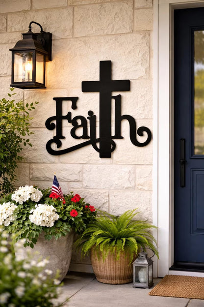 Faith Metal Wall Art: Christian Wall Decor, Minimalist Bible Verse Sign, Religious Line Art, Spiritual Home Decor, Christian Gift E-28