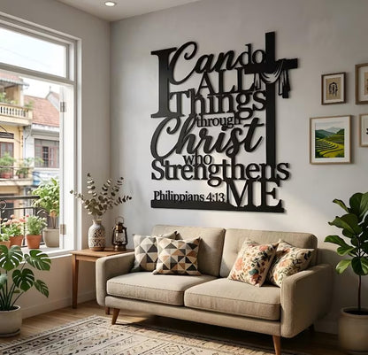 Christian Metal Wall Art I Can Do All Things Through Christ Sign Faith Home Decor E-29