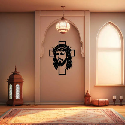 Jesus Face Metal Cross Sign, Religious Christian Home Decor, Wall Decor For Indoor/Outdoor