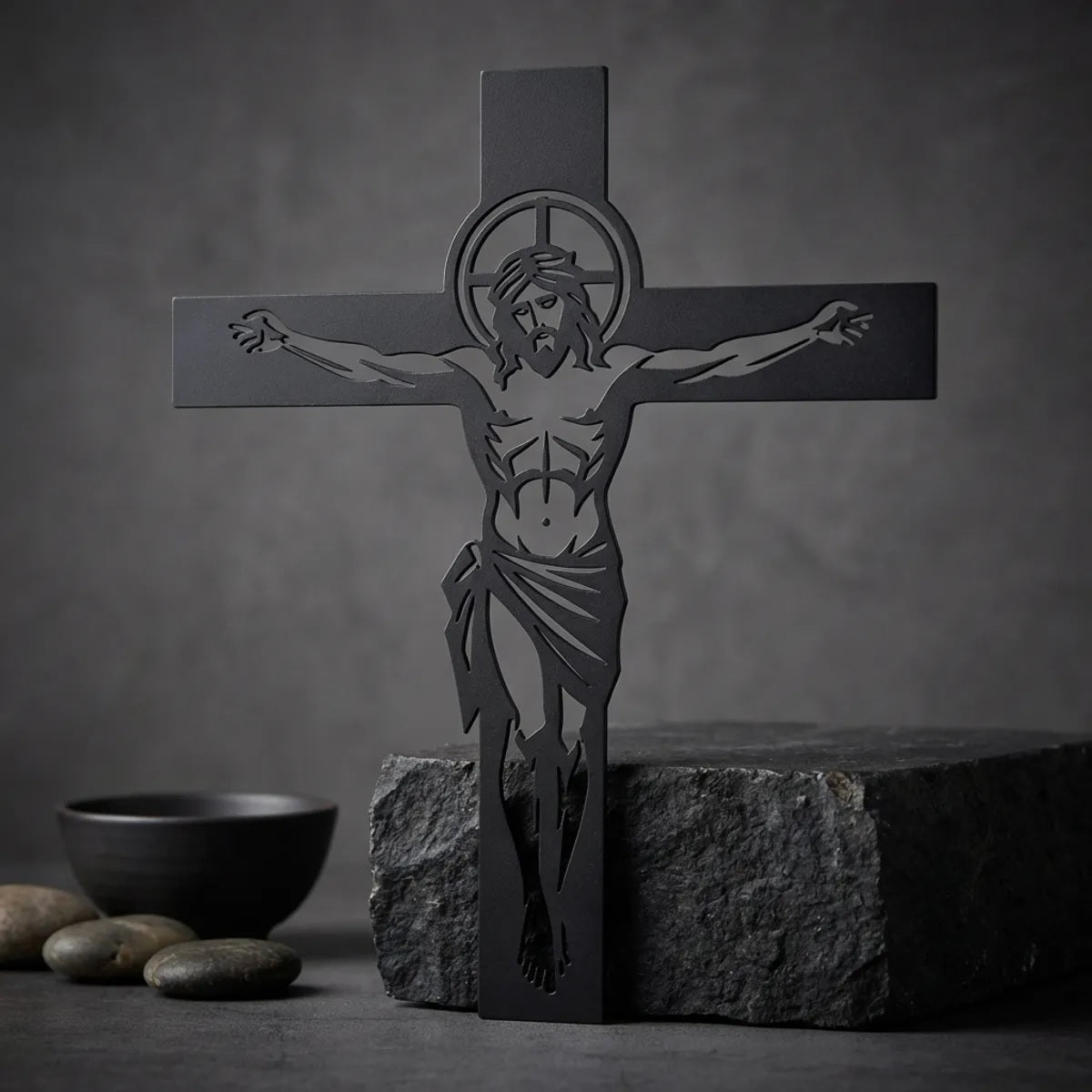 Jesus Christ Crucifix wall Cross black metal religious 60 CMwalll decor