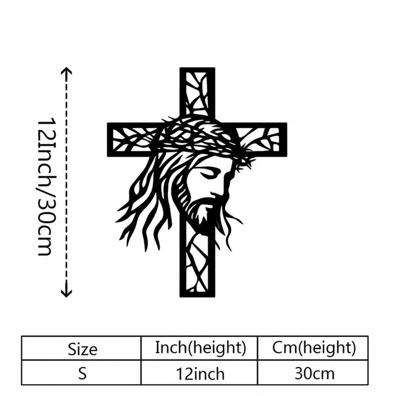 Jesus Cross Metal Wall Art, Christian Iron Wall Decor, Black Crucifix for Home Altar, Prayer Room, Religious Gift