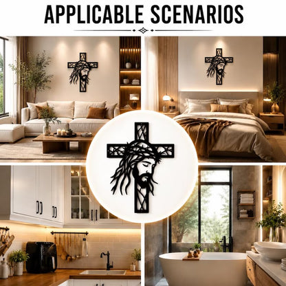 Jesus Cross Metal Wall Art, Christian Iron Wall Decor, Black Crucifix for Home Altar, Prayer Room, Religious Gift