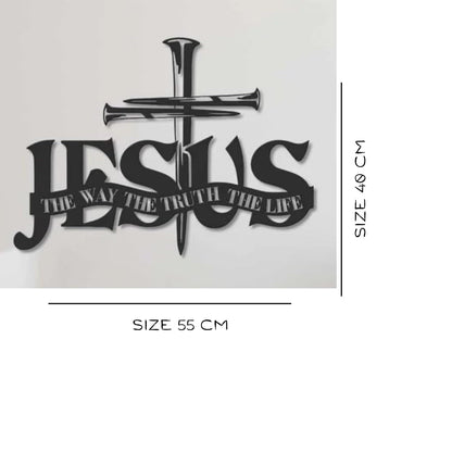Jesus The Way The Truth The Life Metal Wall Art, Metal Jesus Cross Wall Decor, Cross Wall Mount, Christian Art, Religious Room Decor, Gift for Christian (Gold 1,