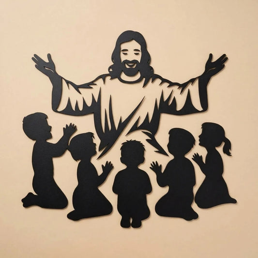 Jesus With Children Religious Metal Wall