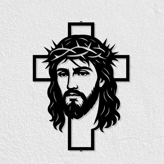 Jesus Face Metal Cross Sign, Religious Christian Home Decor, Wall Decor For Indoor/Outdoor