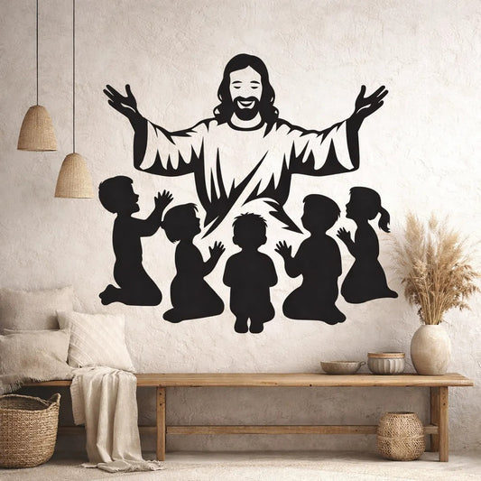 Jesus With Children Religious Metal Wall