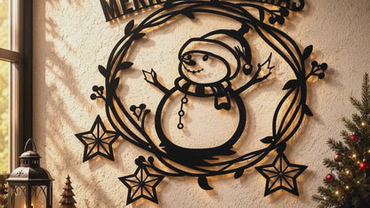 Snowman Christmas Ornament Metal Wall Art (45 × 45 × 2 cm) C-7
