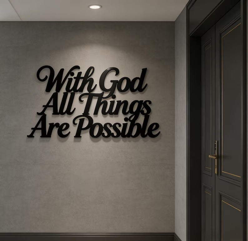 With God All Things Are Possible Sign,Religious Wall Art Living Room Decor,Metal Wall Art,Christian Gift For Mom Her,Biblical Wall Hanging