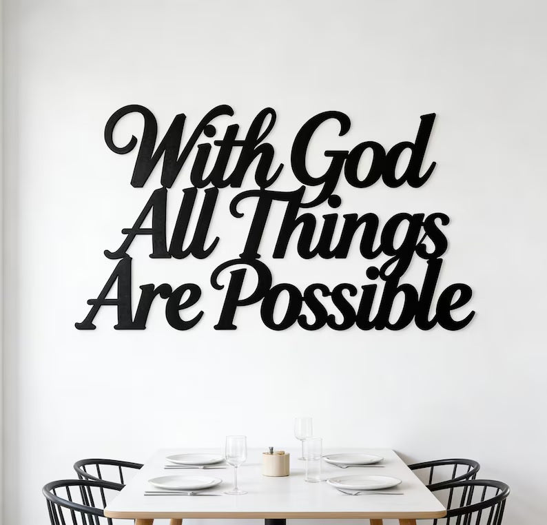 With God All Things Are Possible Sign,Religious Wall Art Living Room Decor,Metal Wall Art,Christian Gift For Mom Her,Biblical Wall Hanging