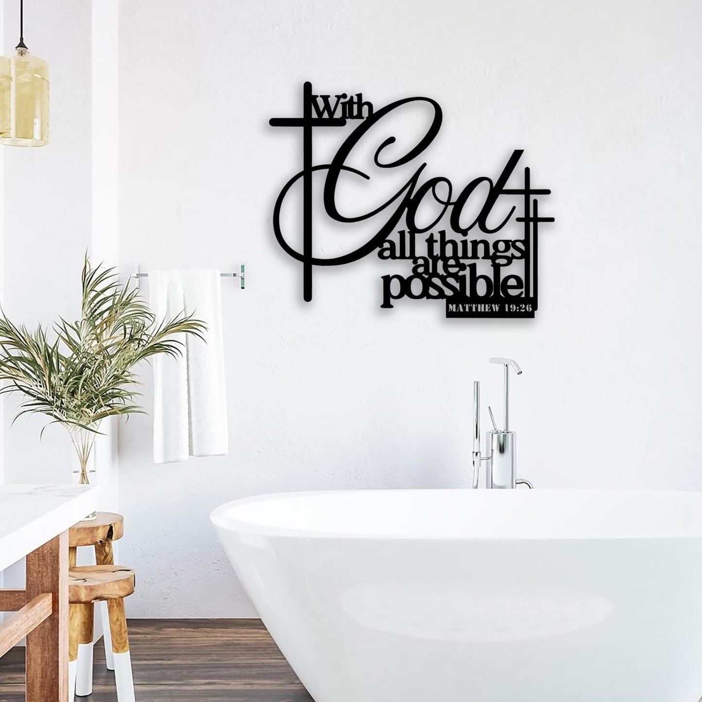Cross Matthew 19 26 Metal Wall Decor - Christian Scripture Room Decor Motivational Inspirational Wall Art Home Decor for Living Room, Bedroom, Dining Room, Bathroom, Office (Black)
